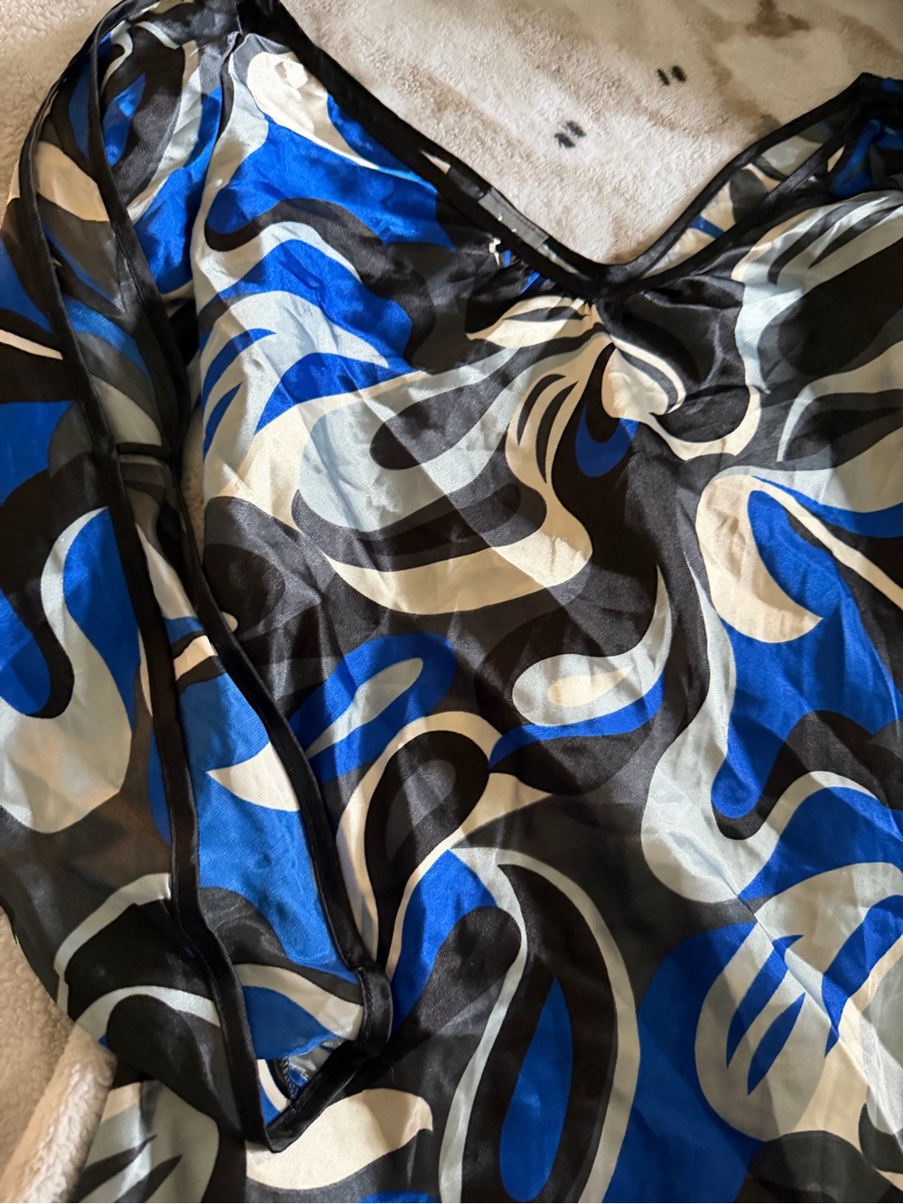 Dots Abstract Swirl Top in Blue, Black & Cream
